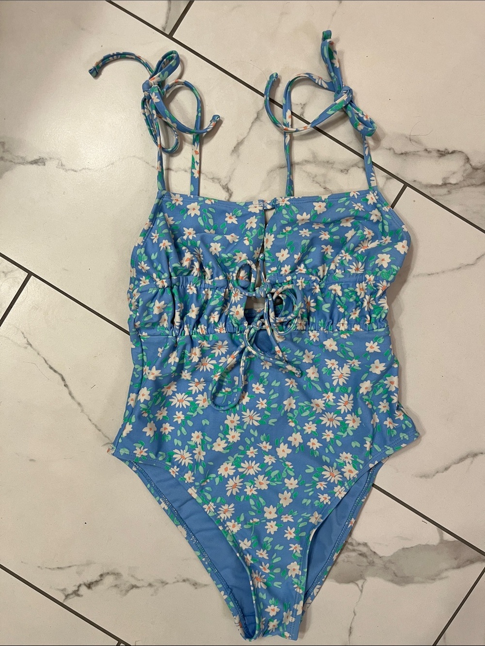 Blue Floral One-Piece Swimsuit Jr S
